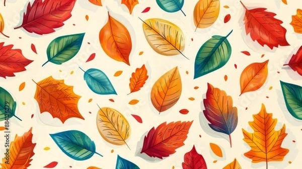 Fototapeta Colorful autumn leaves seamless pattern background