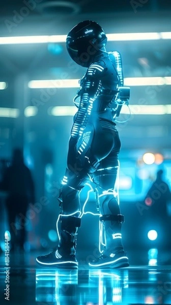 Fototapeta Futuristic Wearable Exoskeleton with Holographic Health Monitoring
