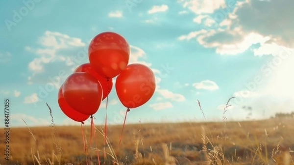 Fototapeta Red Balloons Floating in a Field