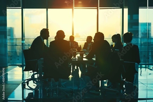 Fototapeta A team of professionals collaborating on a financial project, actively discussing strategies and solutions