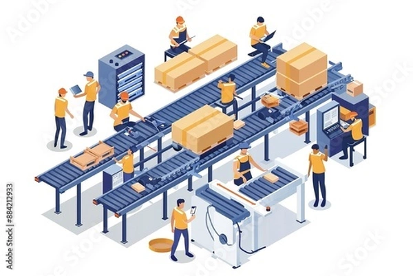 Fototapeta Industry Engineer and Technicians team concept production line factory at conveyor installation