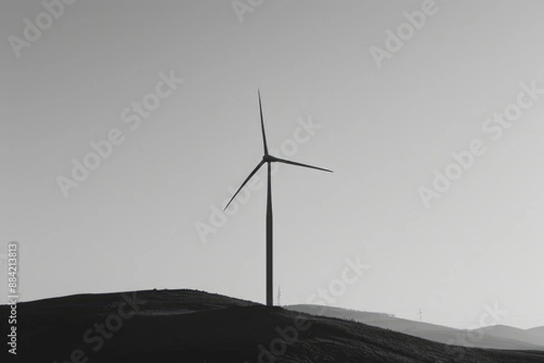 Fototapeta A clean, minimalistic photo of a wind turbine silhouette against a clear sky, representing renewable energy