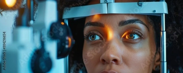 Fototapeta During an eye exam, a person receiving a glaucoma checkup, Glaucoma Awareness Month, early identification and care