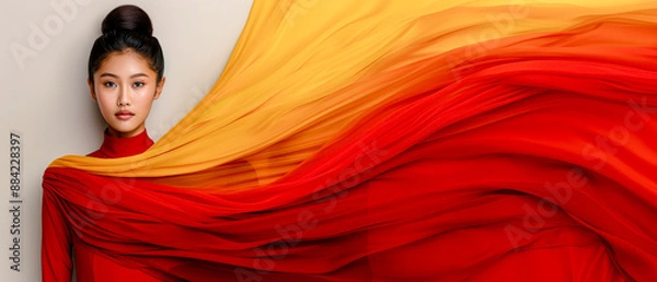 Fototapeta Artwork of Color Explosion Dynamic Movement of Fabric in an Artistic Display, Capturing the Vibrant Play of Colors and Textures in a Mesmerizing Abstract Composition Brainstorming Magazine Background