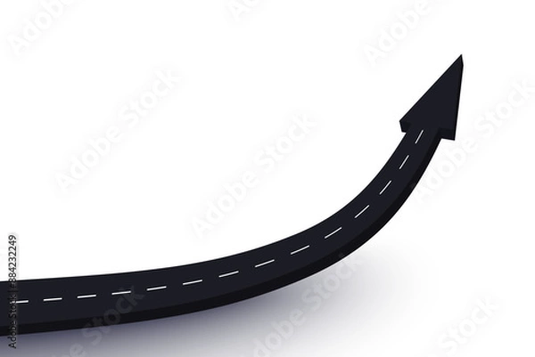 Fototapeta 3d arrow up sign and road icon. Simple modern arrow and road icon as a symbol of success. Isolated vector illustration