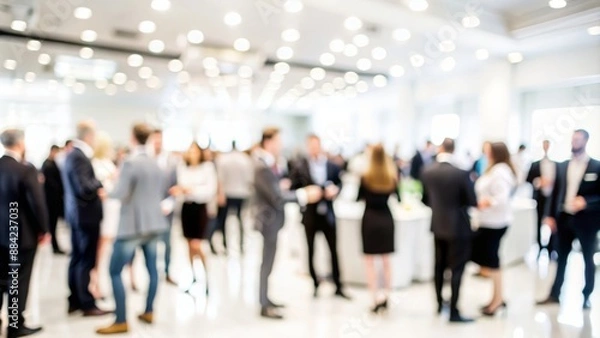 Fototapeta Corporate Event Blur - Blurred background of a corporate event with people networking.
