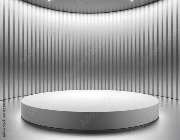 Obraz 실버와 화이트 배경에 빈 단상. 제품 프리젠테이션을 위한 목업 이미지.