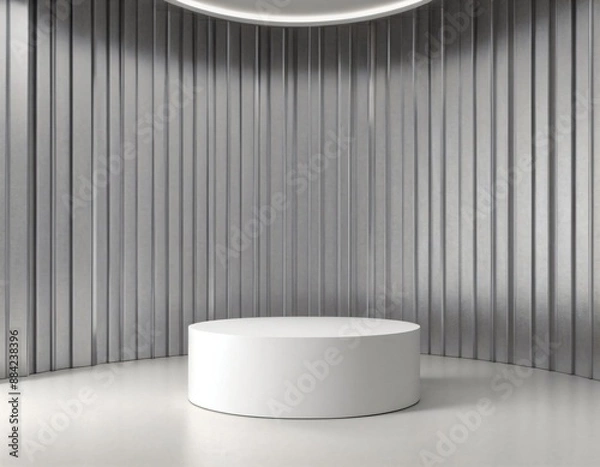 Obraz 실버와 화이트 배경에 빈 단상. 제품 프리젠테이션을 위한 목업 이미지.