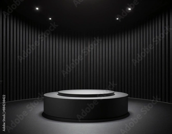 Obraz 블랙 배경에 빈 단상. 제품 프리젠테이션을 위한 목업 이미지.