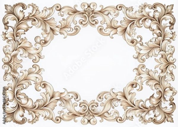 Fototapeta Intricate ornate vintage frames, swirls, and flourishes fill a white background, presenting a classic decoration with elegant calligraphic design elements for luxurious creative projects.