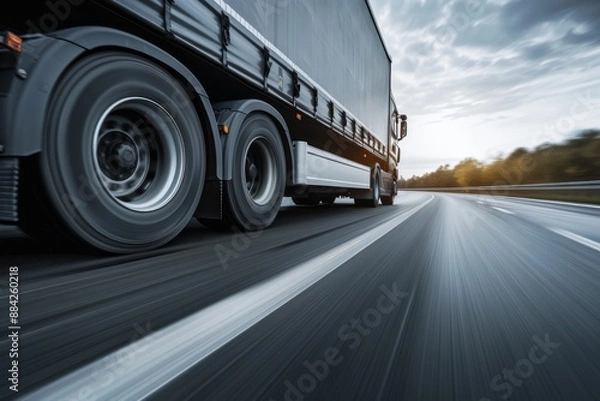 Fototapeta Semi-Truck on a Highway in Motion
