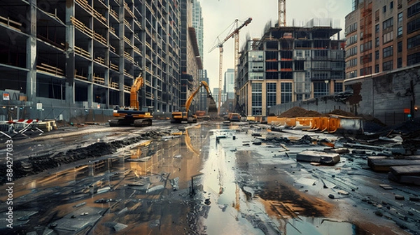 Obraz building under construction, industrial development, construction site engineering