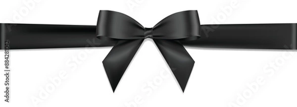 Fototapeta Black bow and ribbon realistic shiny satin horizontal vector for decorate your Invitation card, brochure ,greeting card ,book cover or website isolated on white background.