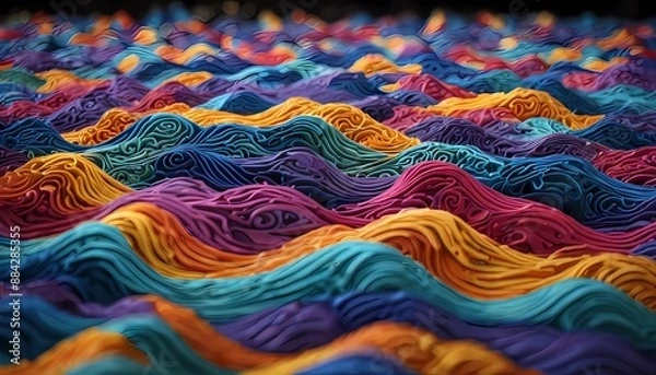 Fototapeta 3D render musical wave, abstraction, fractals, Generative AI, Generative, AI