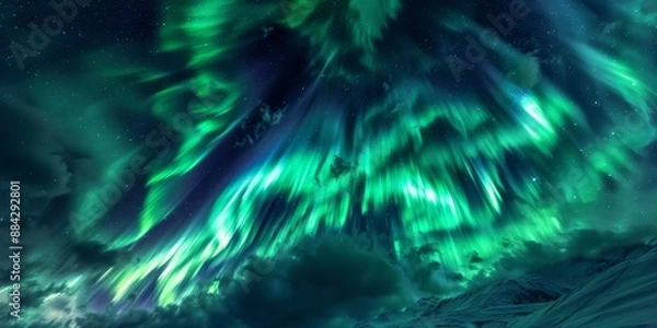 Fototapeta A breathtaking view of the Northern Lights dancing across the Arctic sky, showcasing natural phenomena