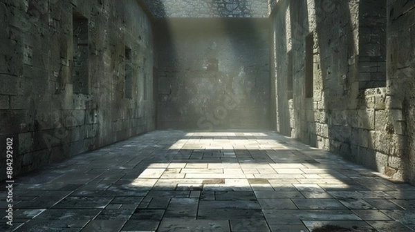 Fototapeta Realism of Digital Fortress with Encrypted Stone Walls and Mysterious Hallway
