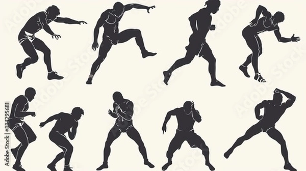 Fototapeta Athletic figures depicted in silhouette, capturing the vigor and motion of sports, ideal for dynamic visuals and sporting content with a contemporary artistic style.