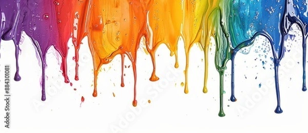 Fototapeta Colorful paint dripping isolated on white background, in the style of rainbow colors