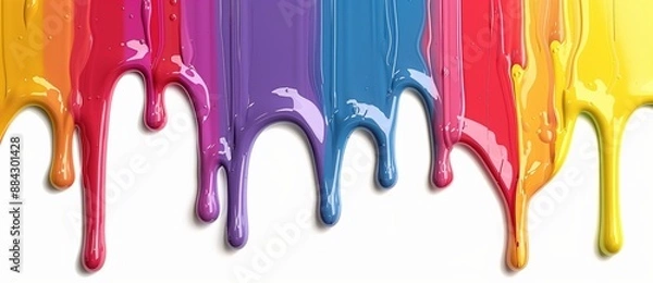 Fototapeta Colorful paint dripping isolated on white background, in the style of rainbow colors