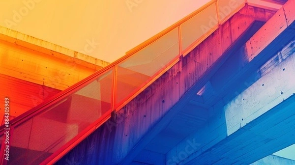 Fototapeta colorful abstract interpretation of a bridge with gradient colors transitioning from blue to orange