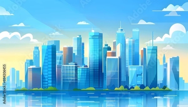 Fototapeta Cityscape with Reflection on Water