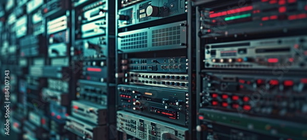 Obraz Data center and network devices in high performance operation. 
