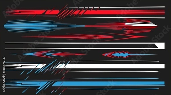 Obraz A collection of assorted abstract red, blue, and white graphic design lines, portraying a modern and futuristic artistic style thoughtfully composed on a dark background.