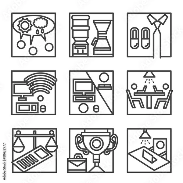 Fototapeta Simple line vector icons for co-working