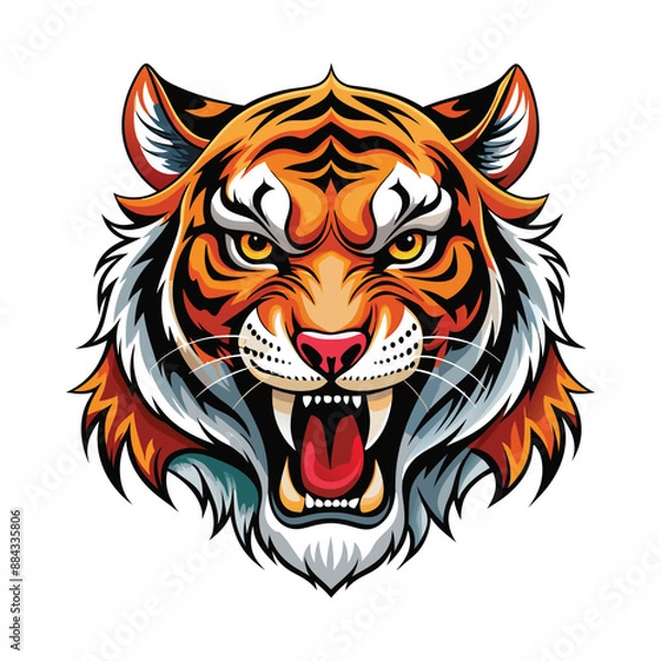 Obraz Tiger head full face vector. Hungry Roaring tiger face clip art