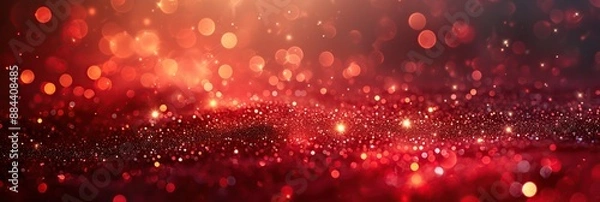 Obraz Shiny shining red sparkles, macro photo and blurred bokeh, background for Christmas, birthday and new year