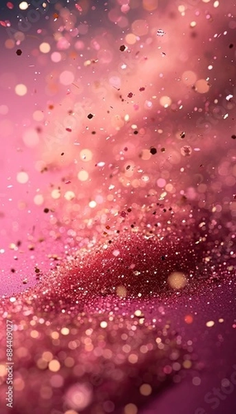 Fototapeta Shiny shining red sparkles, macro photo and blurred bokeh, background for Christmas, birthday and new year