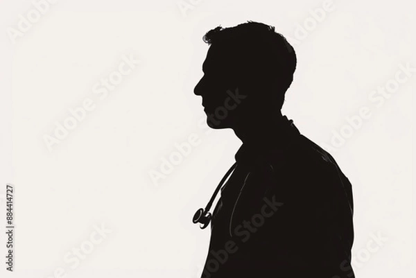 Fototapeta A silhouette of a doctor with a stethoscope creating a professional and focused atmosphere