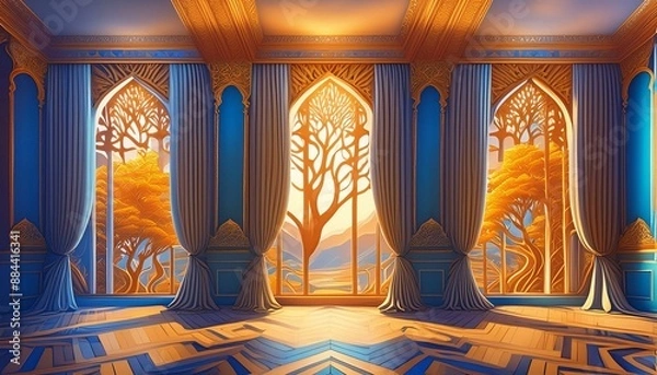 Obraz Elegant 3D Flex Wallpaper with Ornate Curtains"