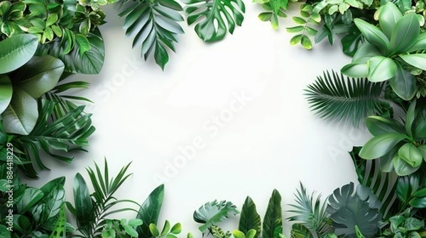Fototapeta Tropical Leaf Border on White Background