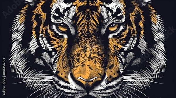 Fototapeta A detailed vector artwork showcasing the face of a tiger in vibrant colors, highlighting its piercing eyes and intricate fur patterns, representing strength and beauty.