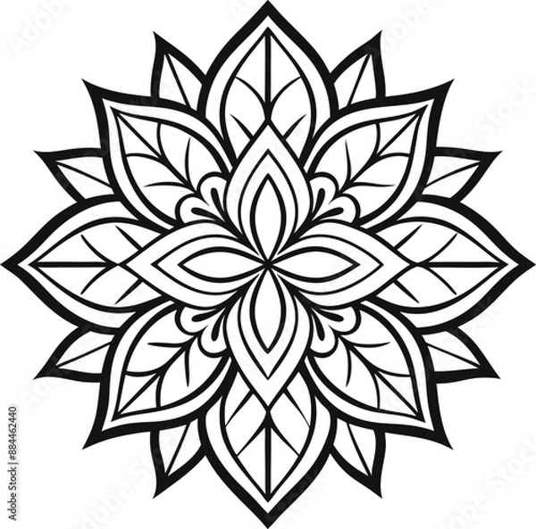 Obraz Vector lotus crocus flower line art mandala design. Generative AI