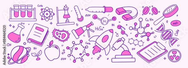 Obraz Set of science doodle essentials vector illustration