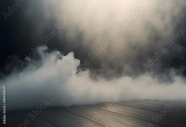 Fototapeta Abstract image of swirling white smoke on a dark background, creating a sense of movement and fluidity.
