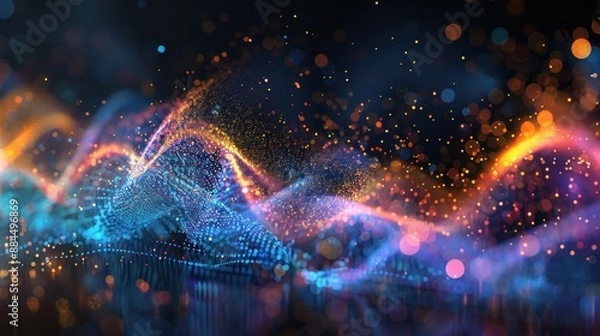 Fototapeta Abstract Digital Landscape with Blurry Lights