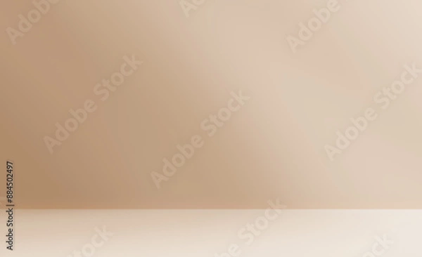 Fototapeta Autumn background room studio with sunlight effect shadow on wall and floor. Summer, spring and cosmetic showroom for product presentation. Minimal beige cream brown backdrop. Mock up design.	
