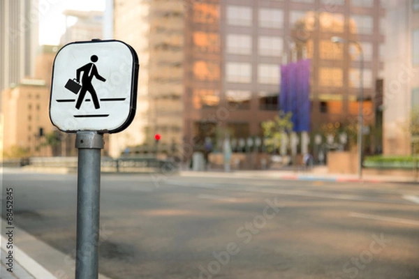 Obraz Crosswalk businessman sign bokeh blurred blurry background urban city business district buildings downtown
