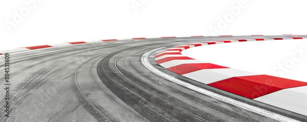 Fototapeta Race track with sharp curve and skid marks, cut out