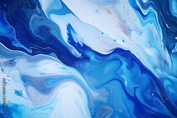 Obraz Beautiful abstract liquid fluid art of blue and white color paint mix. Design of alcohol paints, acrylic for background, backdrops and wallpapers with copyspace