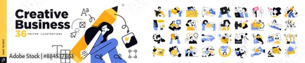 Fototapeta Creative business concept illustrations. Vector illustrations of business idea launch, creativity and innovation, social network, graphic and web design, advertising, content management, communication