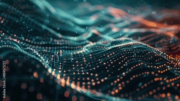 Fototapeta Abstract Digital Landscape with Glowing Particles