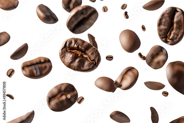 Fototapeta Falling coffee beans isolated on transparent background