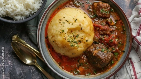 Obraz Beef Stew with Dumplings and Rice