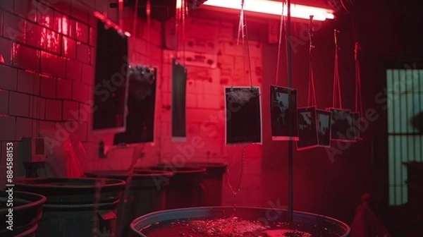 Obraz Celebrating Photographer's Day in the heart of creativity—a red room where photos come to life