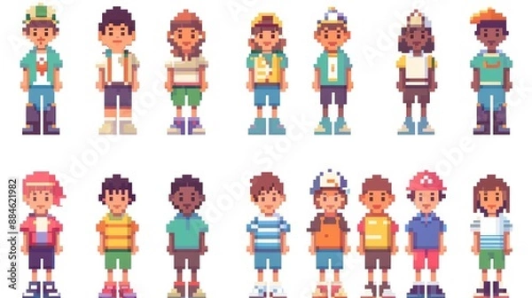 Obraz Pixel Art Illustration of Diverse Characters