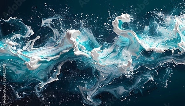 Fototapeta High contrast splashes of white and teal on a dark navy background, creating a bold and modern aesthetic.